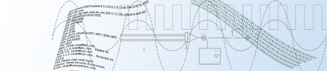 Graphic of waveforms, binary streams, and SMTP commands